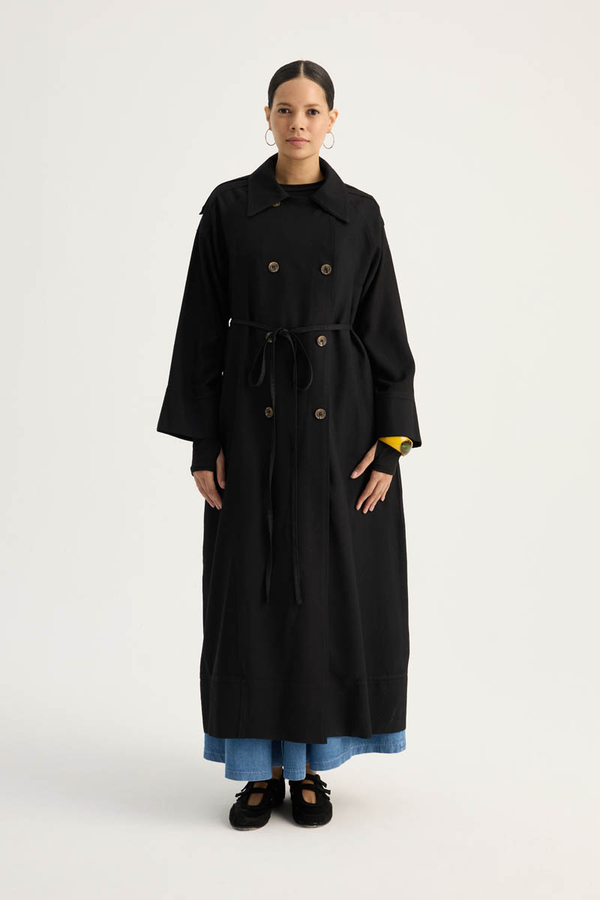 Apoletli Kruvaze Trençkot Siyah - 2