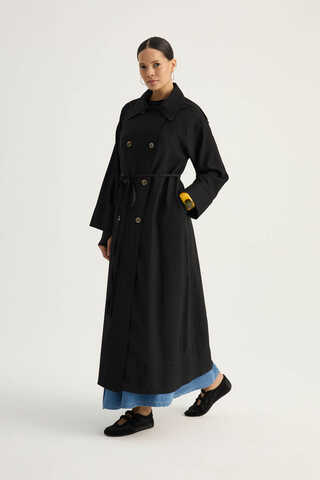 Apoletli Kruvaze Trençkot Siyah - 4