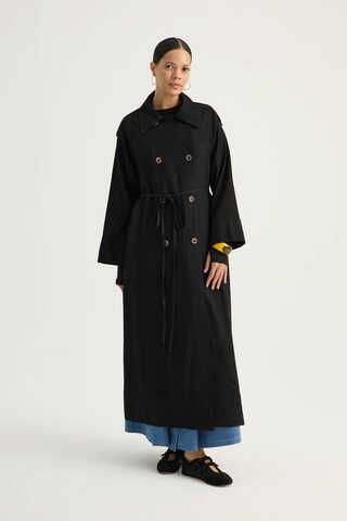 Apoletli Kruvaze Trençkot Siyah - 6