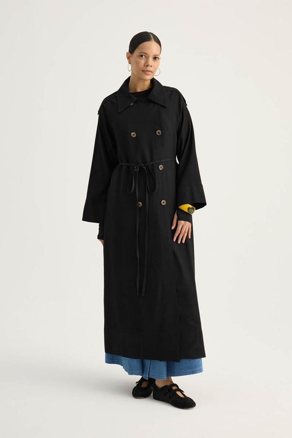 Apoletli Kruvaze Trençkot Siyah - 6