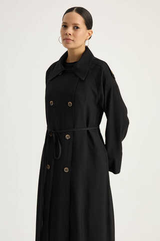 Apoletli Kruvaze Trençkot Siyah - 8