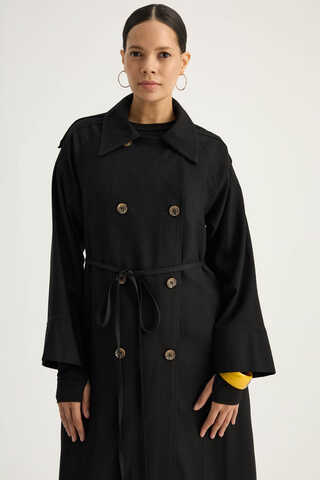 Apoletli Kruvaze Trençkot Siyah - 9