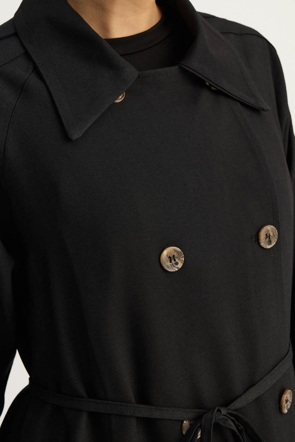 Apoletli Kruvaze Trençkot Siyah - 10