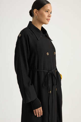 Apoletli Kruvaze Trençkot Siyah - 11