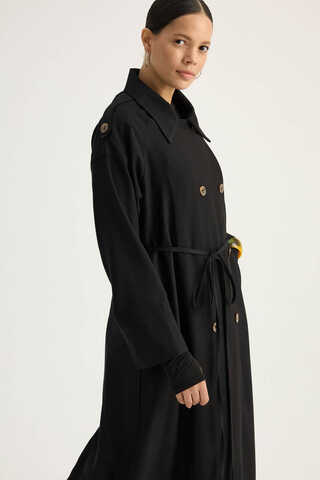 Apoletli Kruvaze Trençkot Siyah - 12