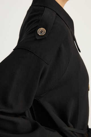 Apoletli Kruvaze Trençkot Siyah - 13