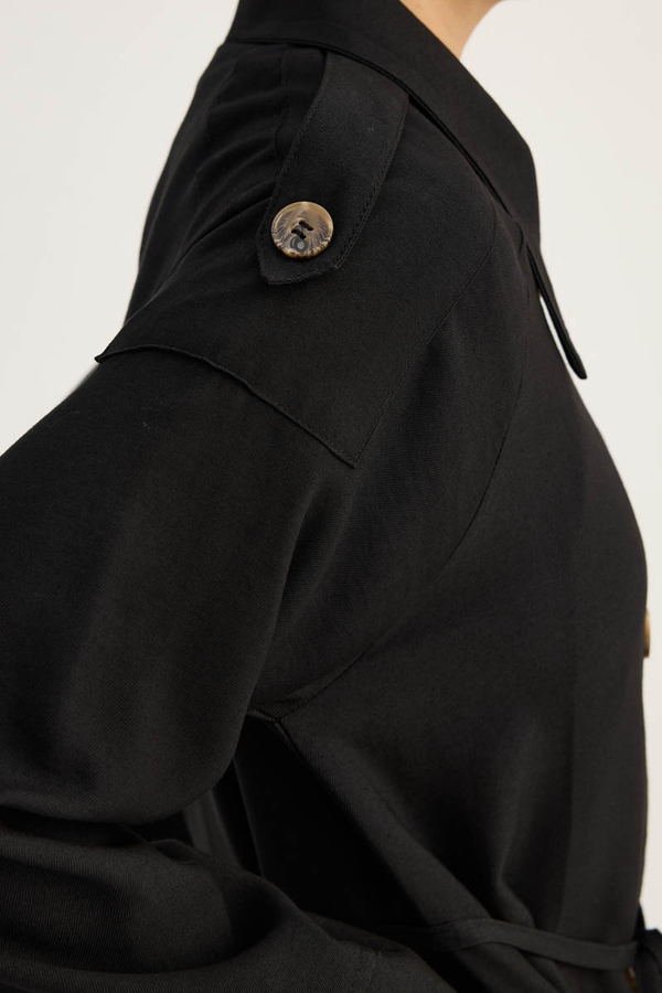 Apoletli Kruvaze Trençkot Siyah - 13