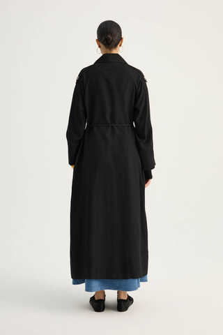 Apoletli Kruvaze Trençkot Siyah - 16