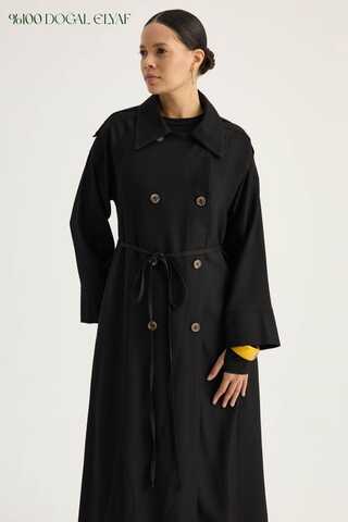 Apoletli Kruvaze Trençkot Siyah - 1