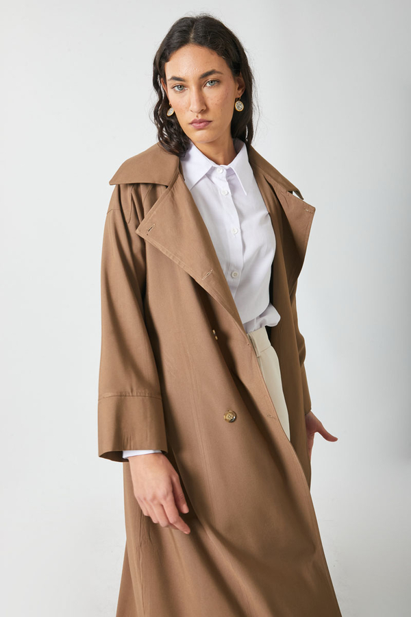 Apoletli Kruvaze Trençkot Taba - 9