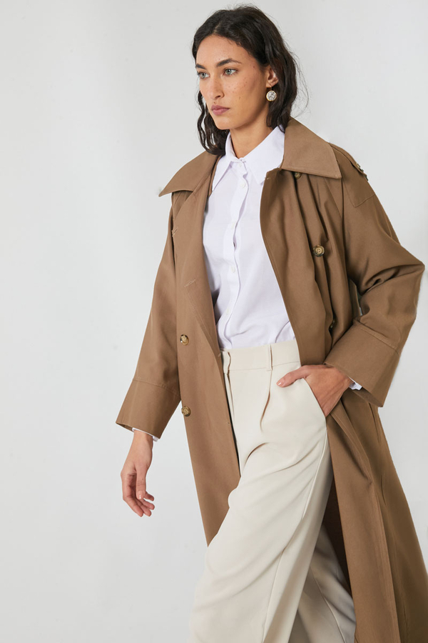 Apoletli Kruvaze Trençkot Taba - 10