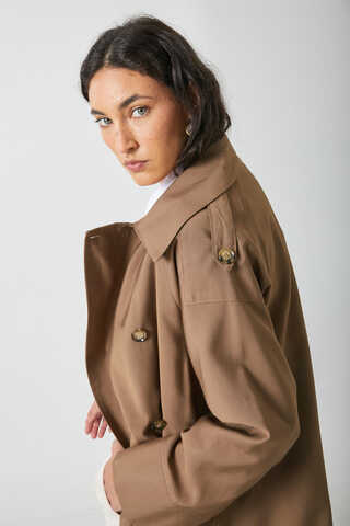 Apoletli Kruvaze Trençkot Taba - 12