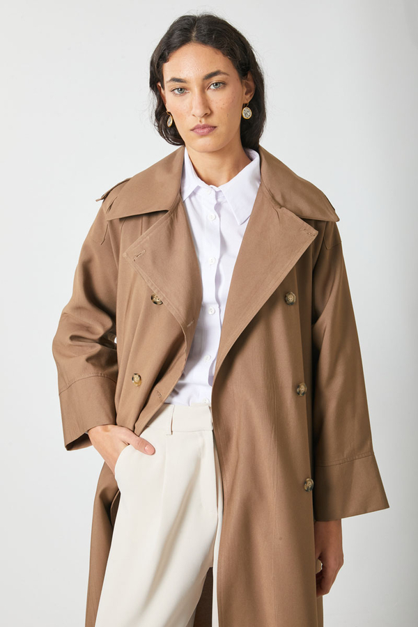 Apoletli Kruvaze Trençkot Taba - 13