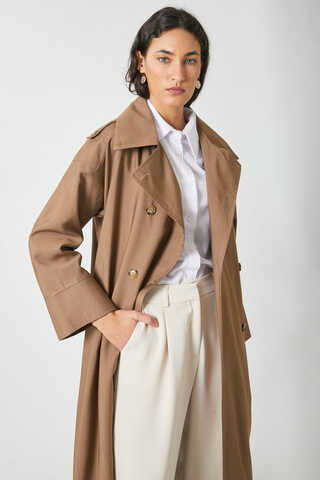 Apoletli Kruvaze Trençkot Taba - 14