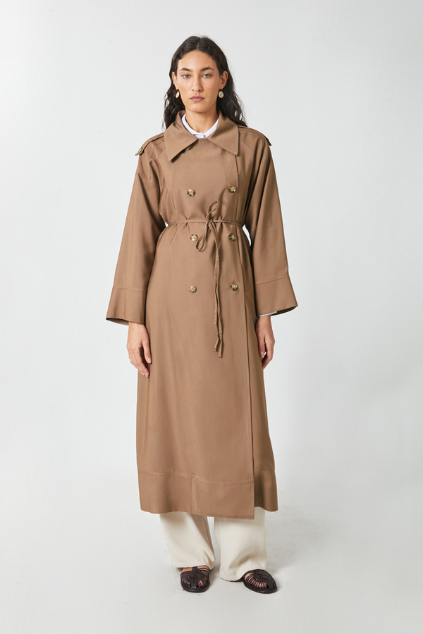 Apoletli Kruvaze Trençkot Taba - 5