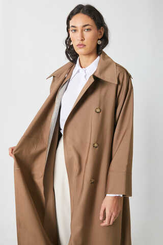 Apoletli Kruvaze Trençkot Taba - 16