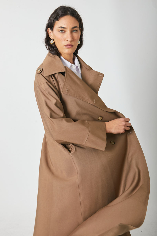 Apoletli Kruvaze Trençkot Taba - 17