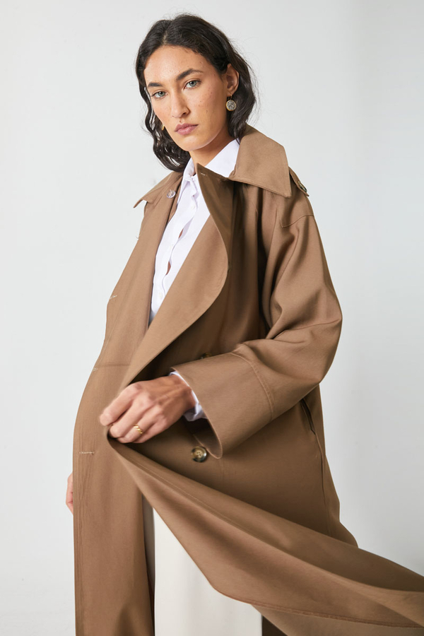 Apoletli Kruvaze Trençkot Taba - 18