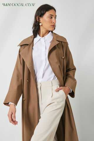 Apoletli Kruvaze Trençkot Taba - 1