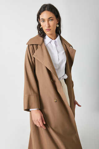 Apoletli Kruvaze Trençkot Taba - 9