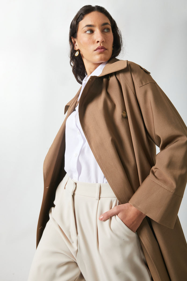 Apoletli Kruvaze Trençkot Taba - 11