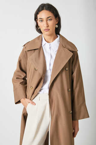 Apoletli Kruvaze Trençkot Taba - 13