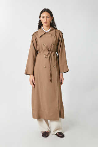 Apoletli Kruvaze Trençkot Taba - 5