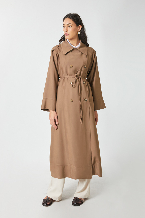 Apoletli Kruvaze Trençkot Taba - 2