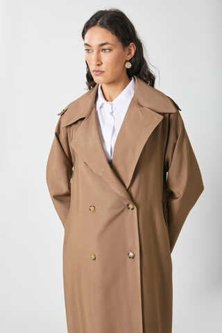 Apoletli Kruvaze Trençkot Taba - 4