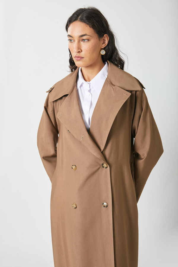 Apoletli Kruvaze Trençkot Taba - 4