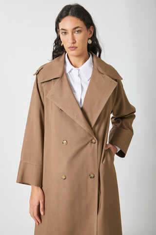 Apoletli Kruvaze Trençkot Taba - 7