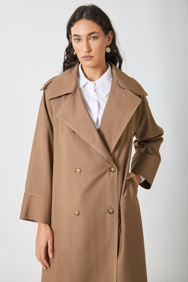 Apoletli Kruvaze Trençkot Taba - 7