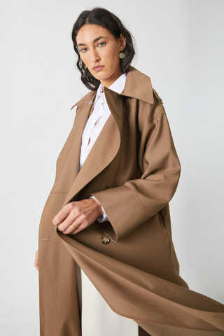 Apoletli Kruvaze Trençkot Taba - 18