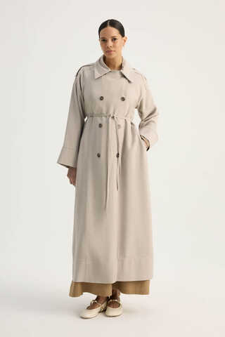 Apoletli Kruvaze Trençkot Taş - 2