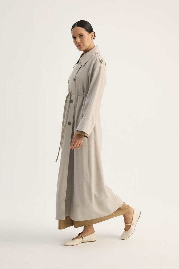 Apoletli Kruvaze Trençkot Taş - 3