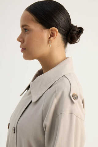 Apoletli Kruvaze Trençkot Taş - 5