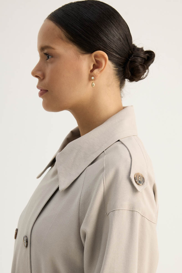 Apoletli Kruvaze Trençkot Taş - 5