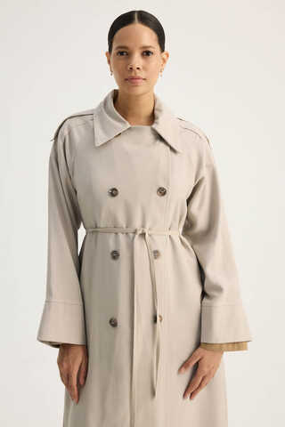 Apoletli Kruvaze Trençkot Taş - 4