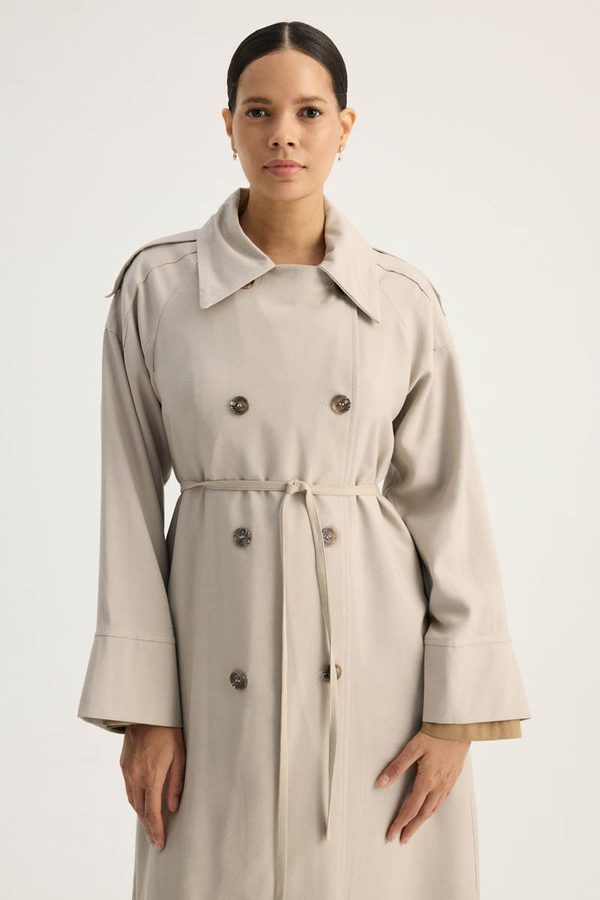 Apoletli Kruvaze Trençkot Taş - 4