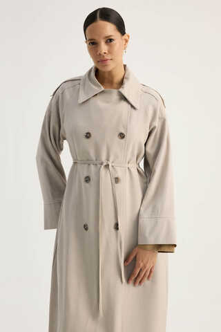 Apoletli Kruvaze Trençkot Taş - 6