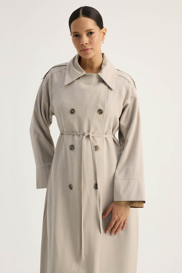 Apoletli Kruvaze Trençkot Taş - 6