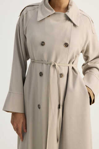 Apoletli Kruvaze Trençkot Taş - 7