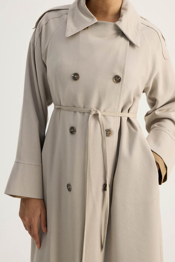 Apoletli Kruvaze Trençkot Taş - 7