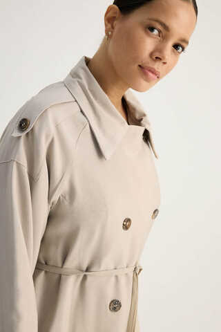 Apoletli Kruvaze Trençkot Taş - 8