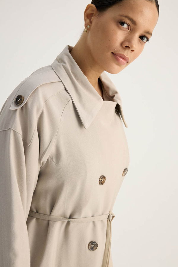 Apoletli Kruvaze Trençkot Taş - 8