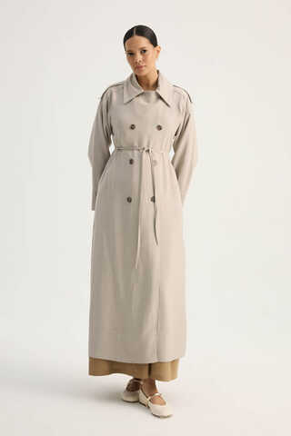 Apoletli Kruvaze Trençkot Taş - 12