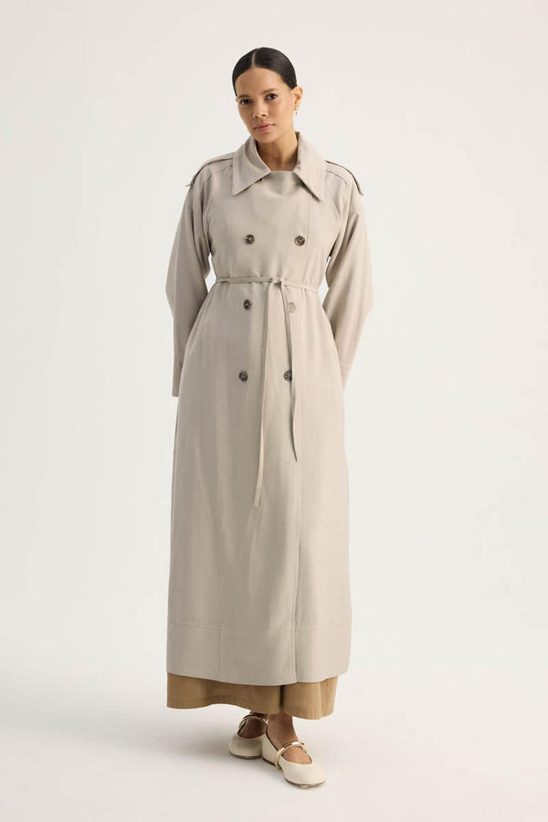 Apoletli Kruvaze Trençkot Taş - 12