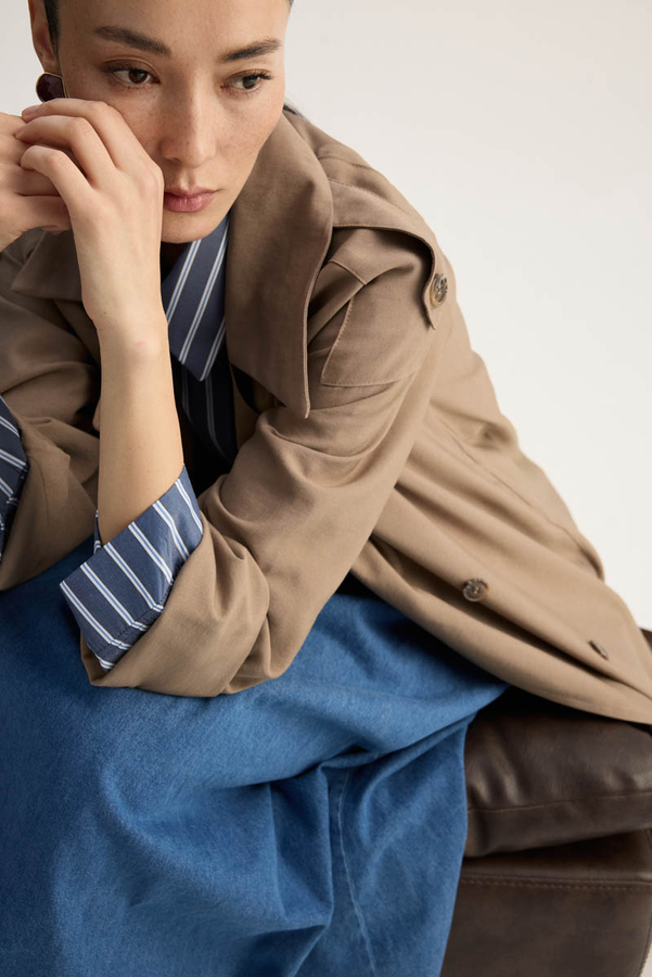 Apoletli Kruvaze Trençkot Vizon - 2