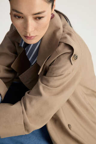 Apoletli Kruvaze Trençkot Vizon - 3