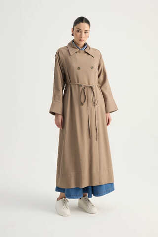 Apoletli Kruvaze Trençkot Vizon - 4